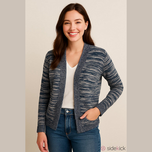 Gap Open Front Cardigan Marled Blue White Knit Sweater Sz. M Cotton